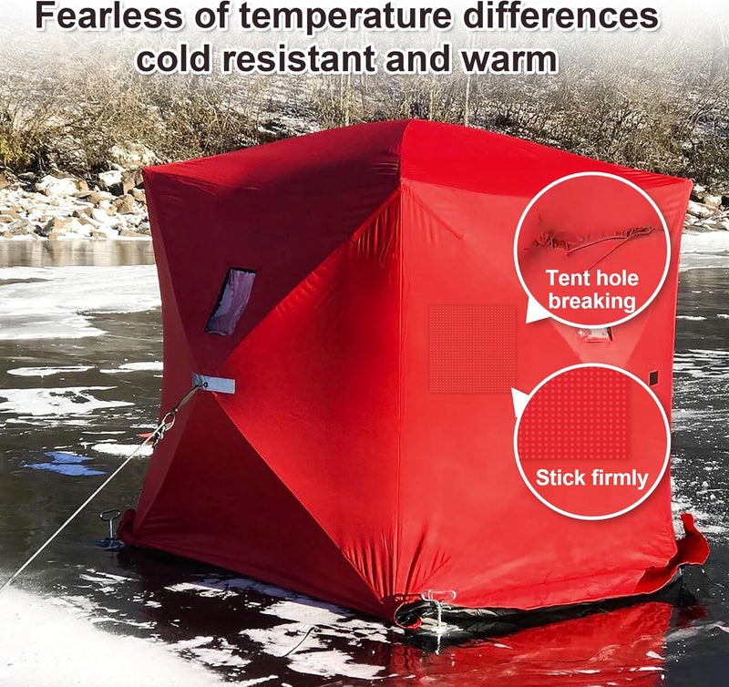 RunNico 4 Pcs 13x13inch Ice Shelter Patch Kit, Self-Adhesive Ice Fish Tent Repair Fabric, Tear-Resistant Ice Fish Shelter Patch Fabric for Covering Tent RV Awning Seams - Image 4